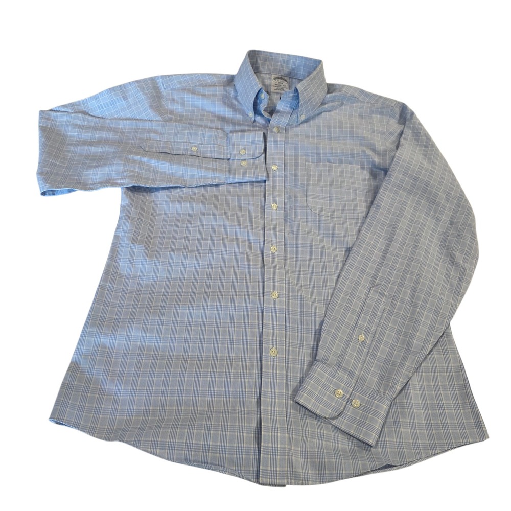 Brook Brothers Button Down Shirt Mens Blue Size 15 - 4/5 Check Plaid Regent Fit
